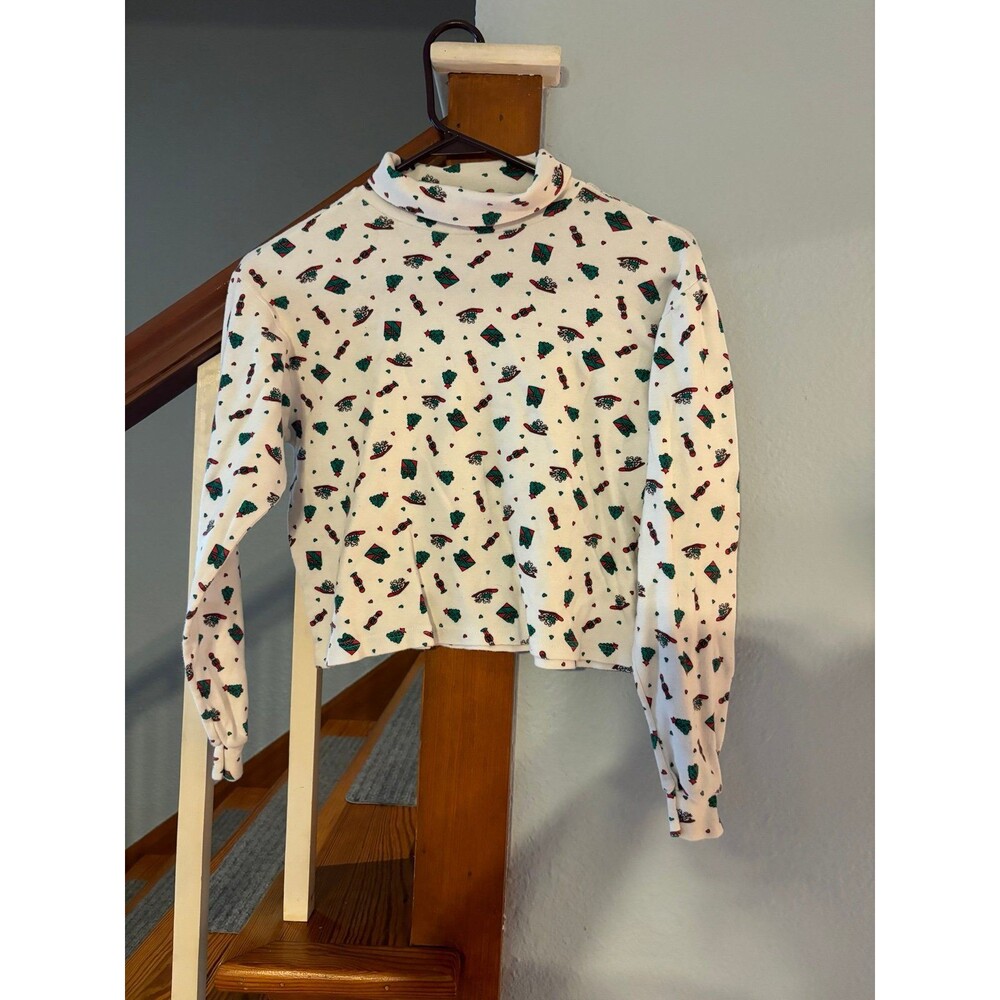 Basic image vintage Christmas turtleneck shirt girls tree sled bunny 14/16 XL